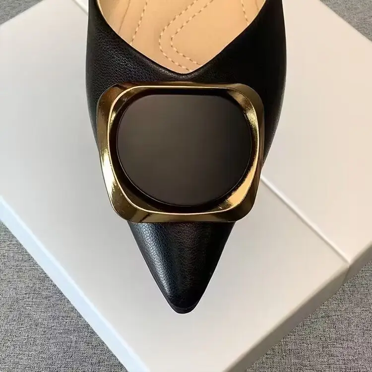 Women's White Square Buckle Flat Heels Spring 2024 — feature 6