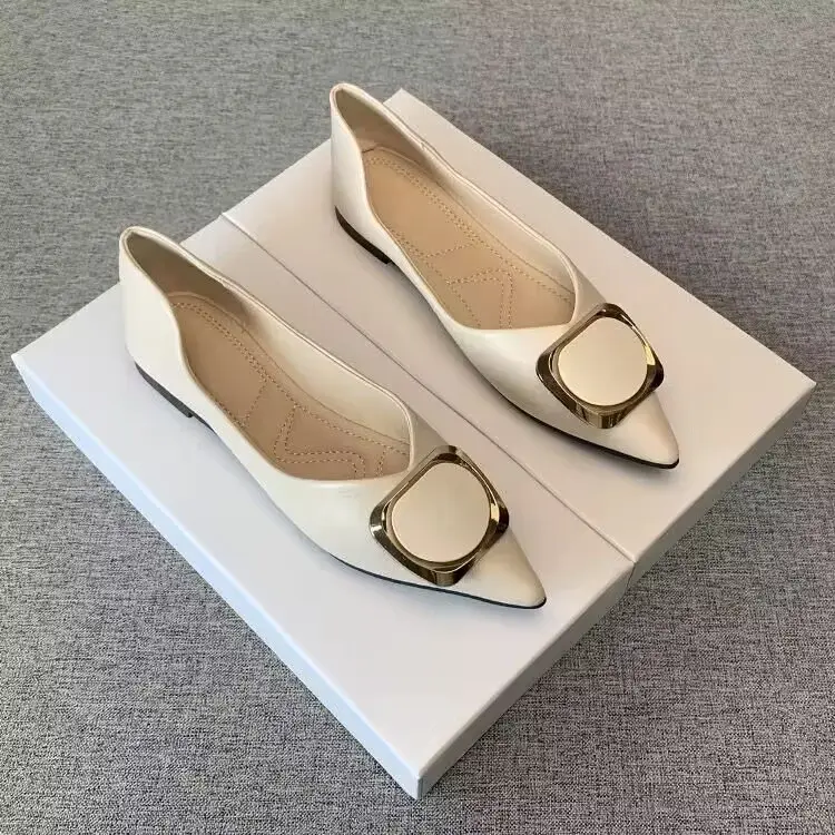 Women's White Square Buckle Flat Heels Spring 2024 — feature 9
