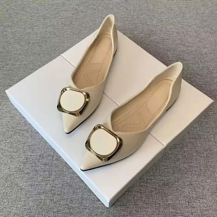 Women's White Square Buckle Flat Heels Spring 2024 - Image 2