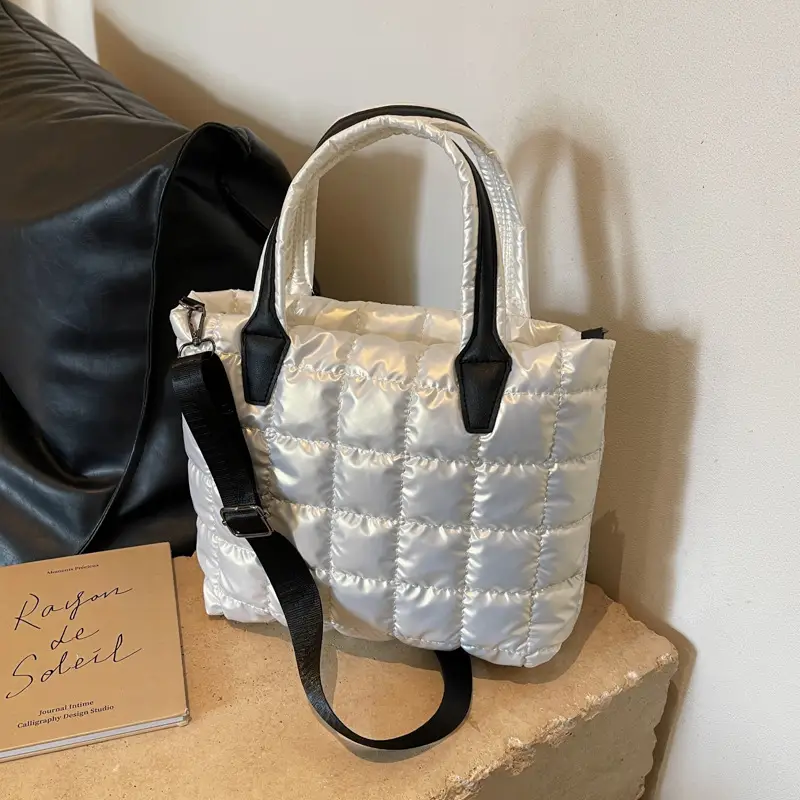 Quilted Shoulder Bag Women Rhombus Design White - Image 8