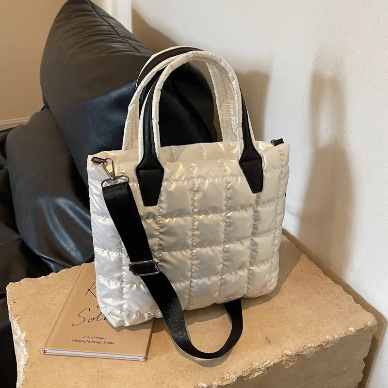 Quilted Shoulder Bag Women Rhombus Design White - Image 9