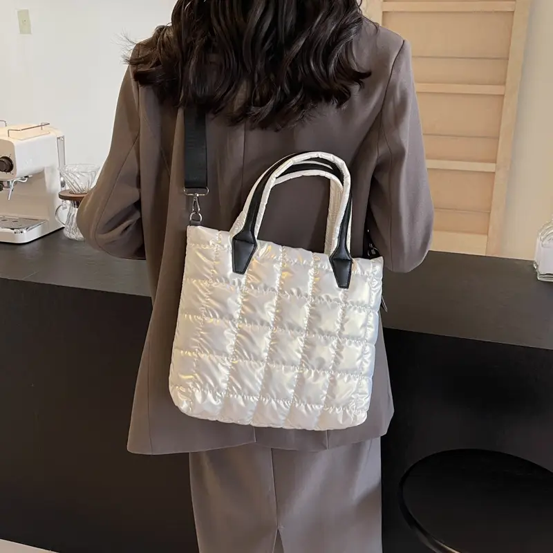 Quilted Shoulder Bag Women Rhombus Design White - Image 2