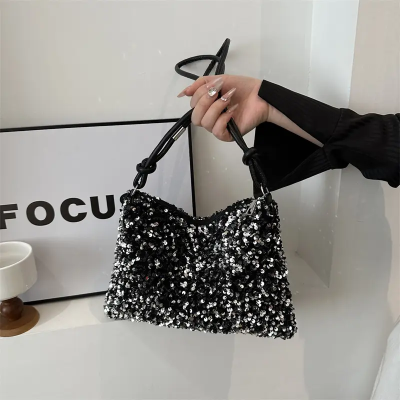 Black Sequin Shoulder Bag for Women 2024 - Image 6