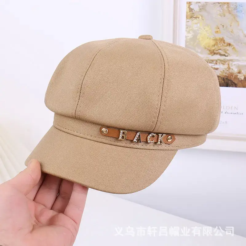 Women Korean Sun-Proof Rhinestone Cap Beige - Image 5