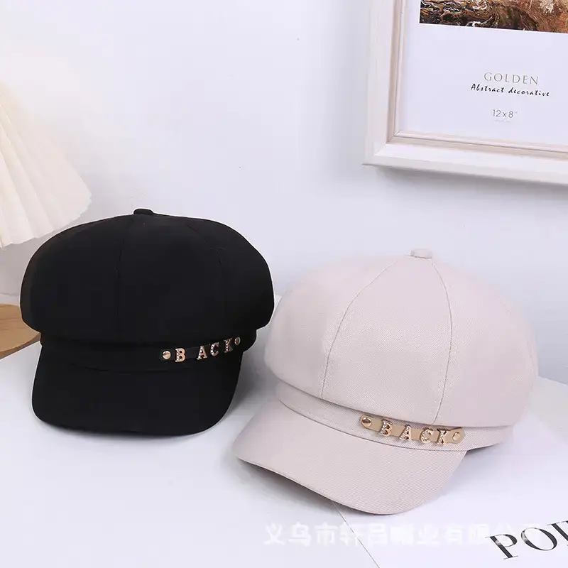 Women Korean Sun-Proof Rhinestone Cap Beige - Image 6