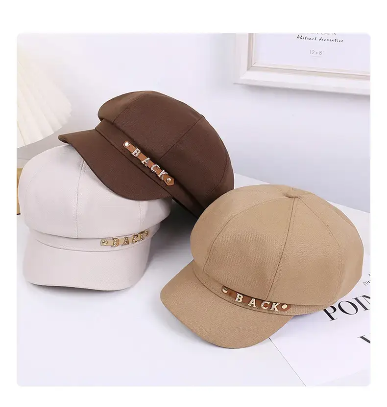 Women Korean Sun-Proof Rhinestone Cap Beige — feature 17
