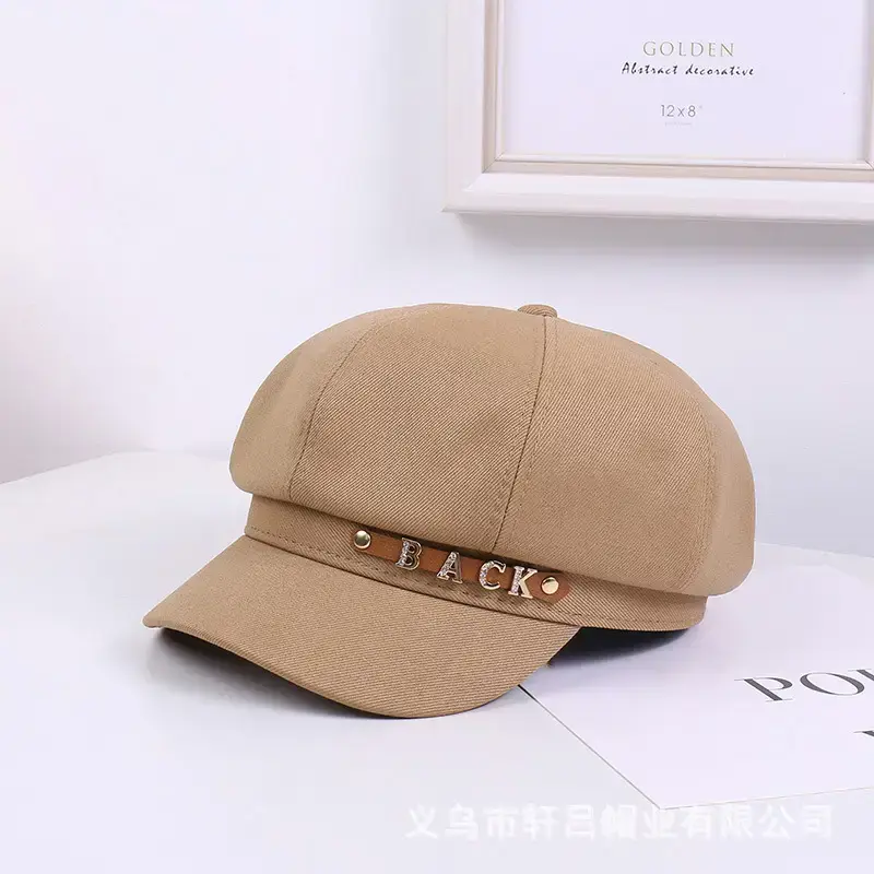 Women Korean Sun-Proof Rhinestone Cap Beige - Image 3