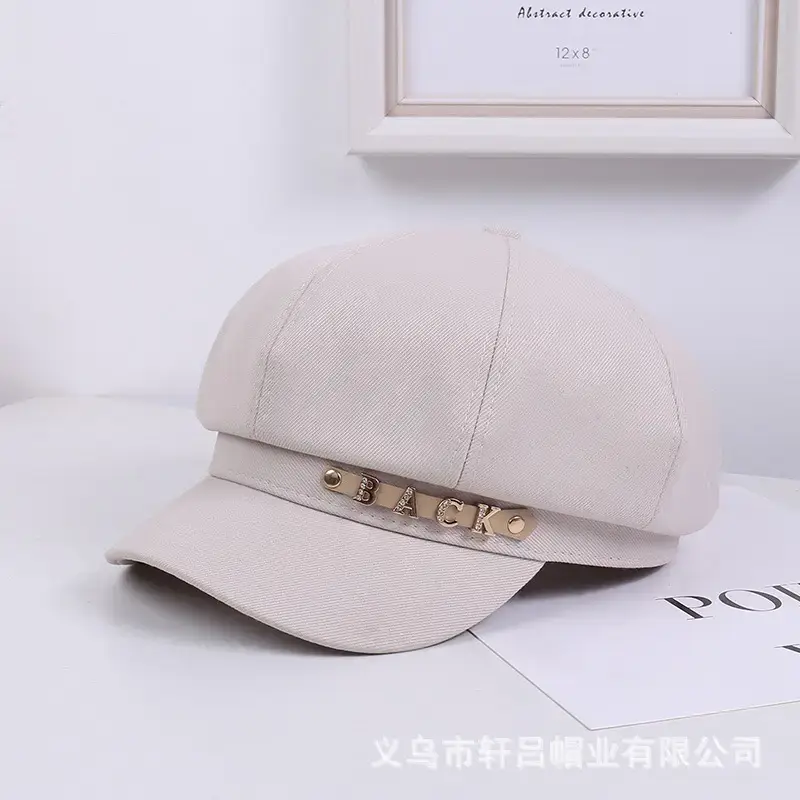 Women Korean Sun-Proof Rhinestone Cap Beige - Image 4