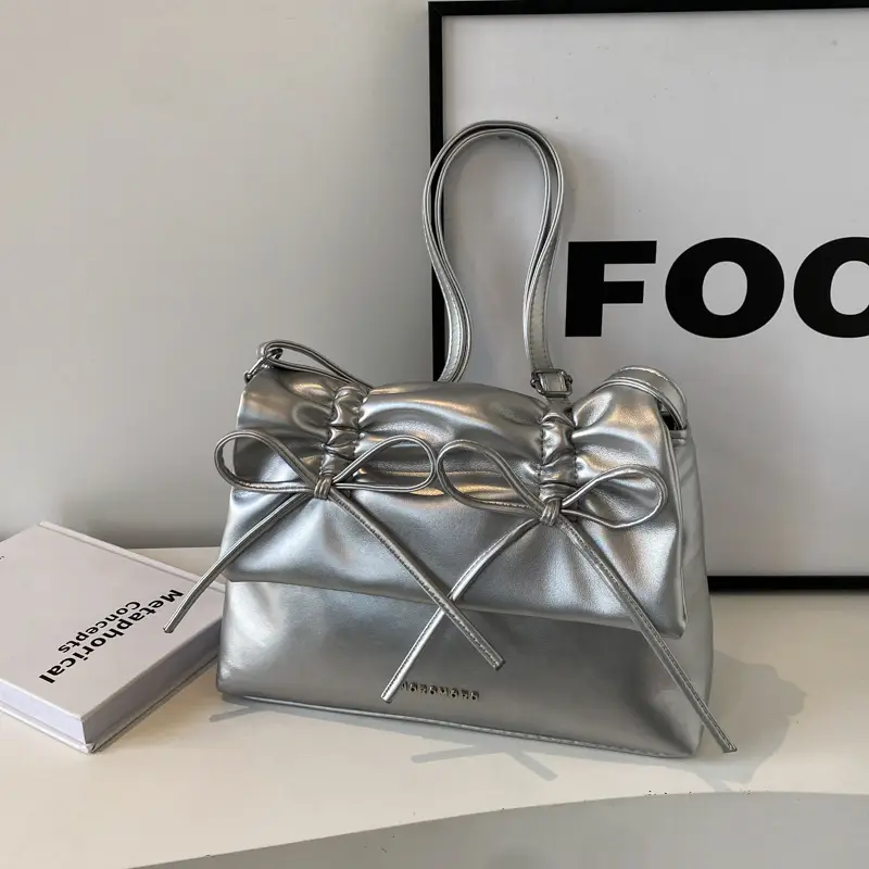 Silver Korean Bow Shoulder Bag for Women 2023 - Image 4