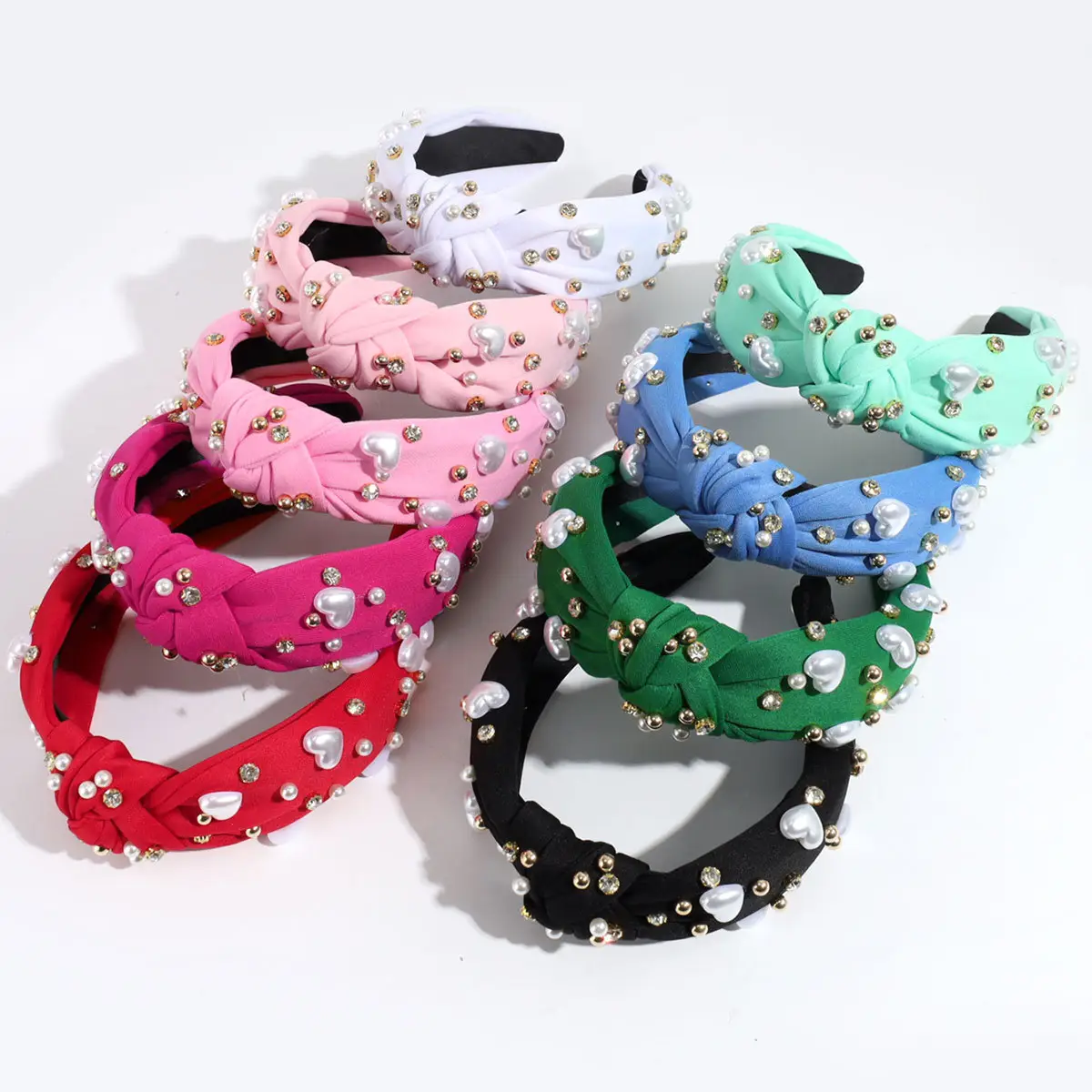Pink Knotted Pearl Rhinestone Hair Band - Image 10