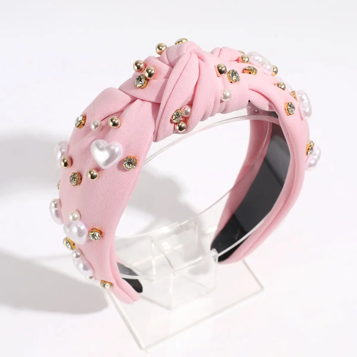 Pink Knotted Pearl Rhinestone Hair Band - Image 12