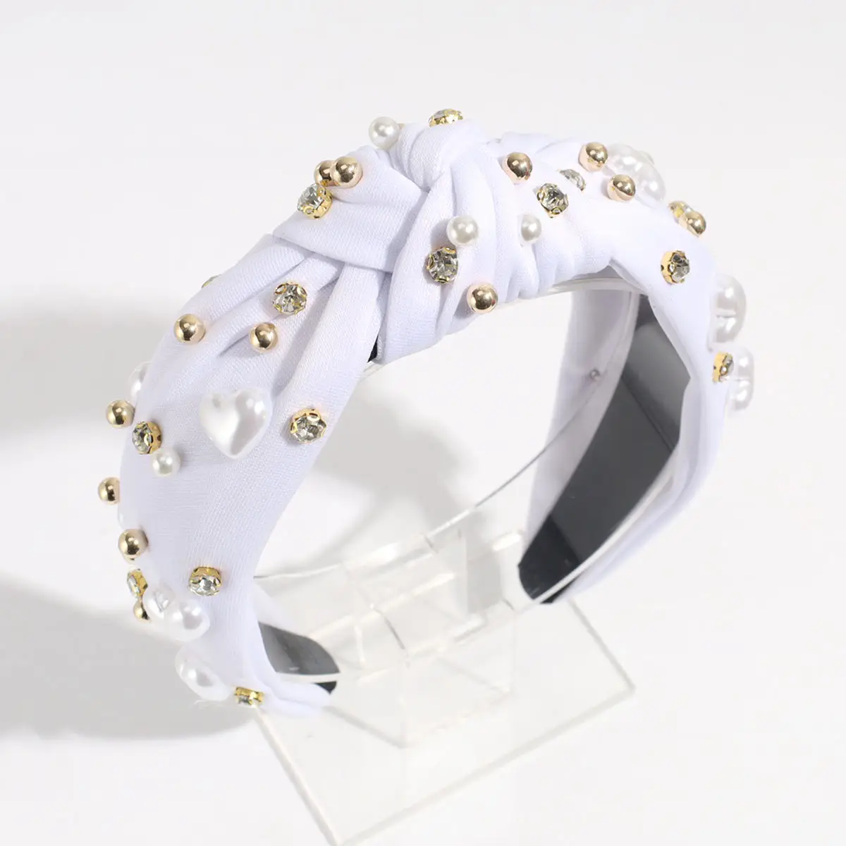 Pink Knotted Pearl Rhinestone Hair Band — feature 10