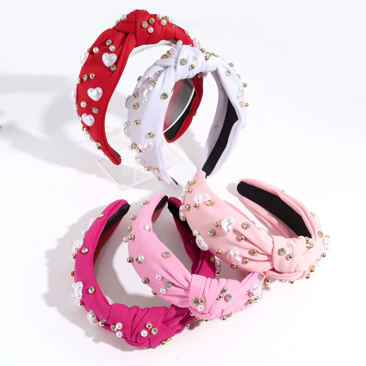 Pink Knotted Pearl Rhinestone Hair Band — feature 3