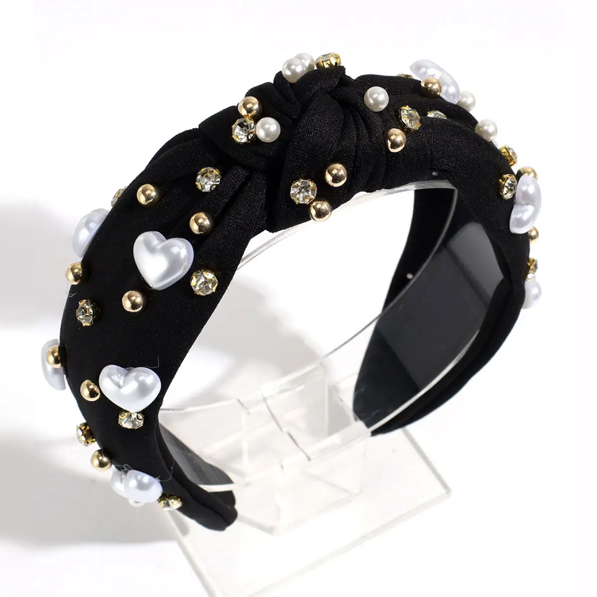 Pink Knotted Pearl Rhinestone Hair Band — feature 5