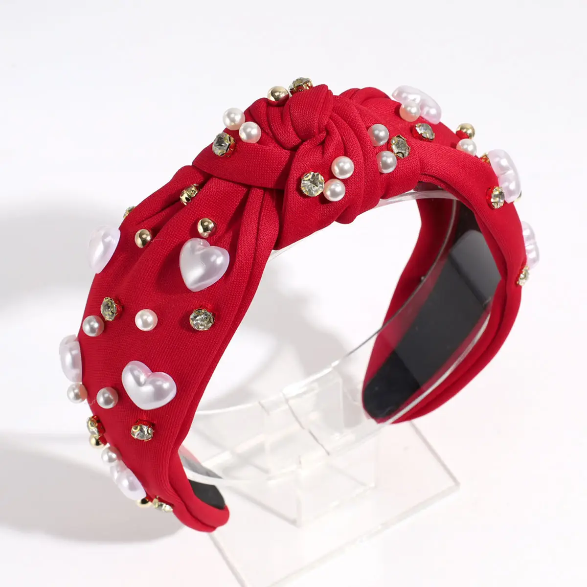 Pink Knotted Pearl Rhinestone Hair Band — feature 6
