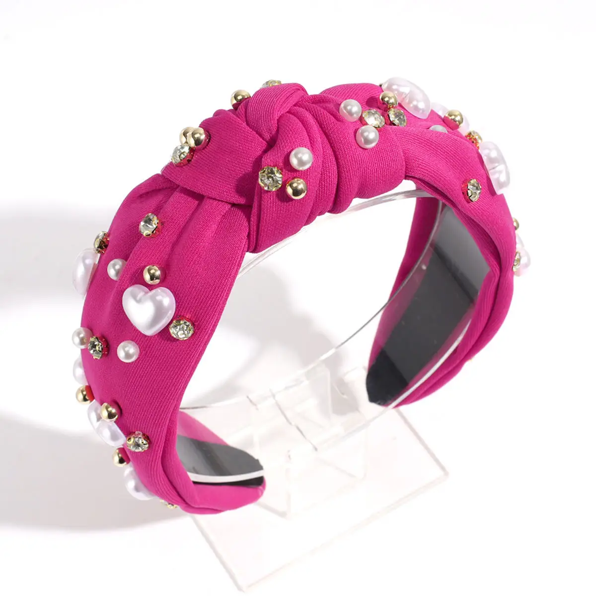 Pink Knotted Pearl Rhinestone Hair Band — feature 7