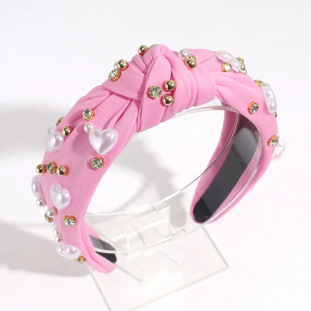 Pink Knotted Pearl Rhinestone Hair Band — feature 8