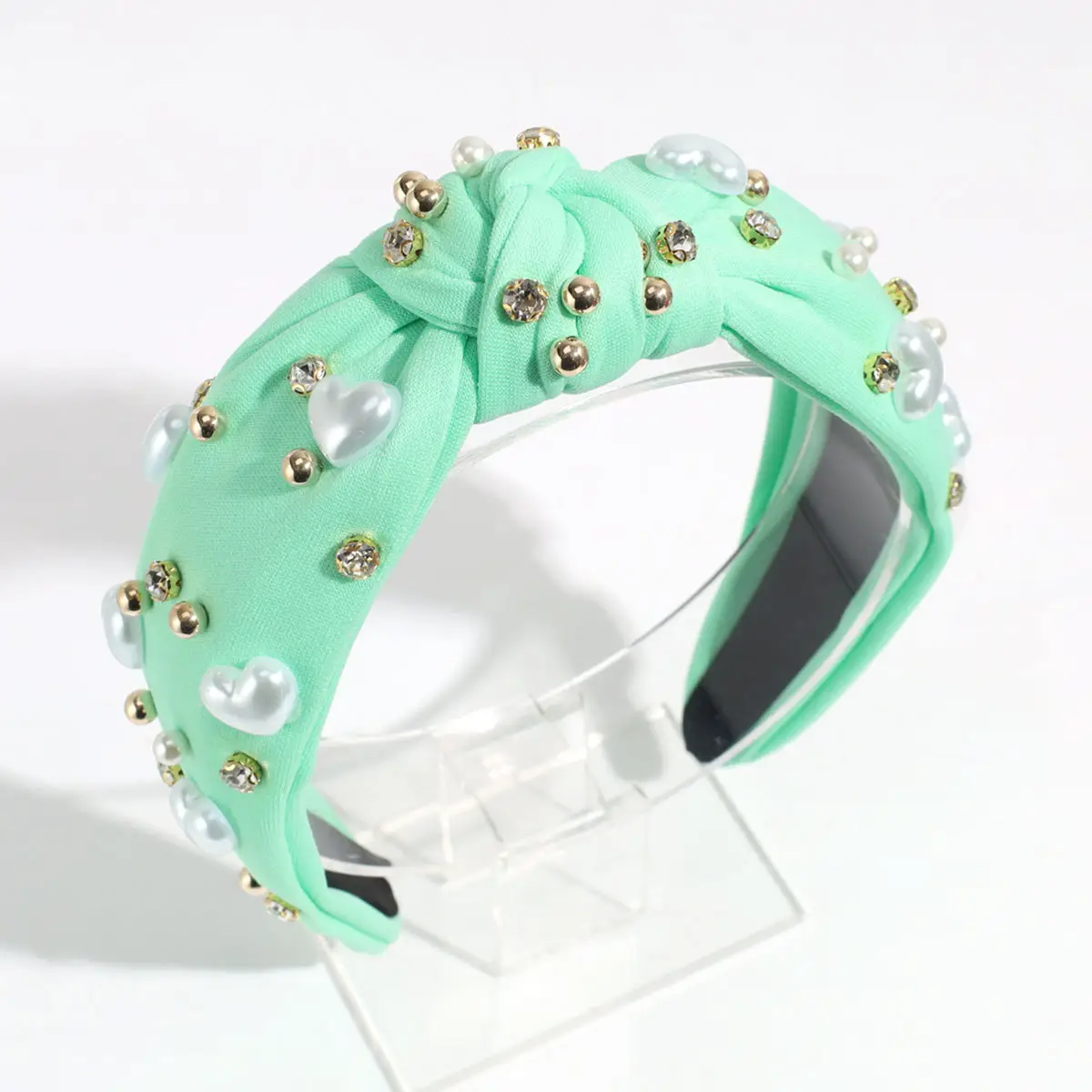 Pink Knotted Pearl Rhinestone Hair Band - Image 6
