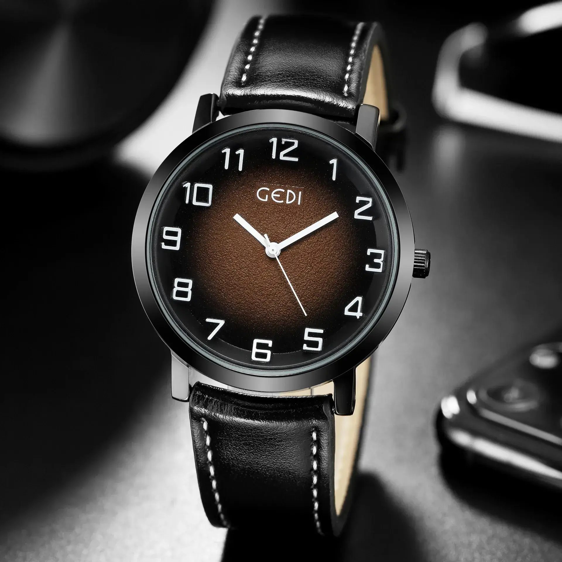 Men's Green Dial Quartz Watch with Leather Strap - Image 4