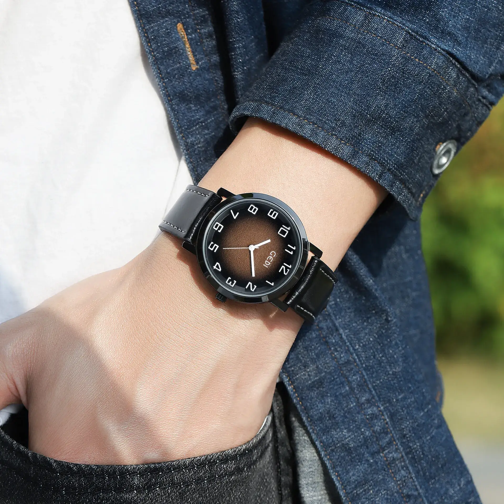 Men's Green Dial Quartz Watch with Leather Strap - Image 6