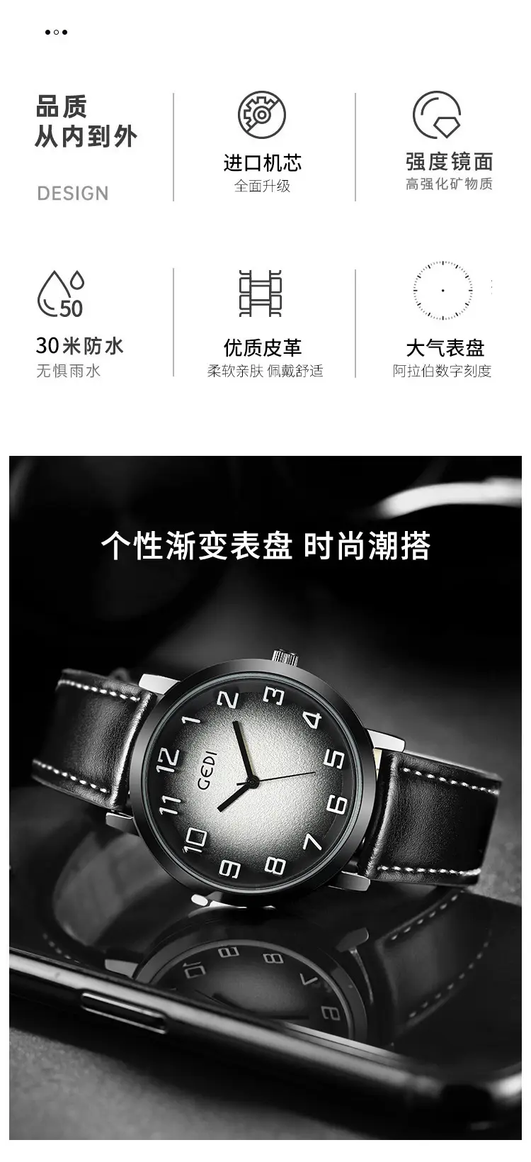 Men's Green Dial Quartz Watch with Leather Strap — feature 2