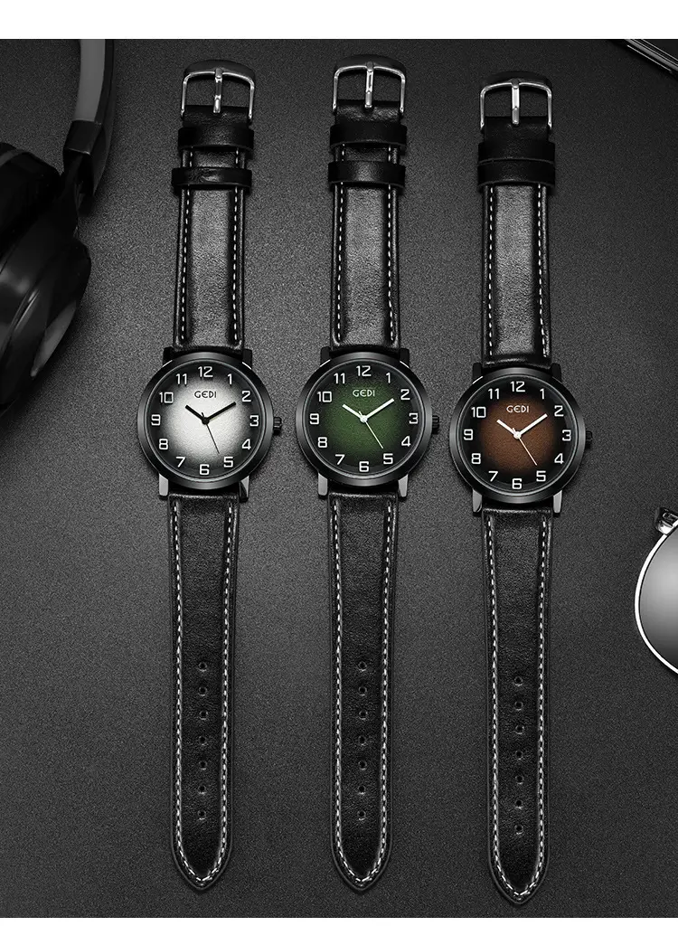 Men's Green Dial Quartz Watch with Leather Strap — feature 6