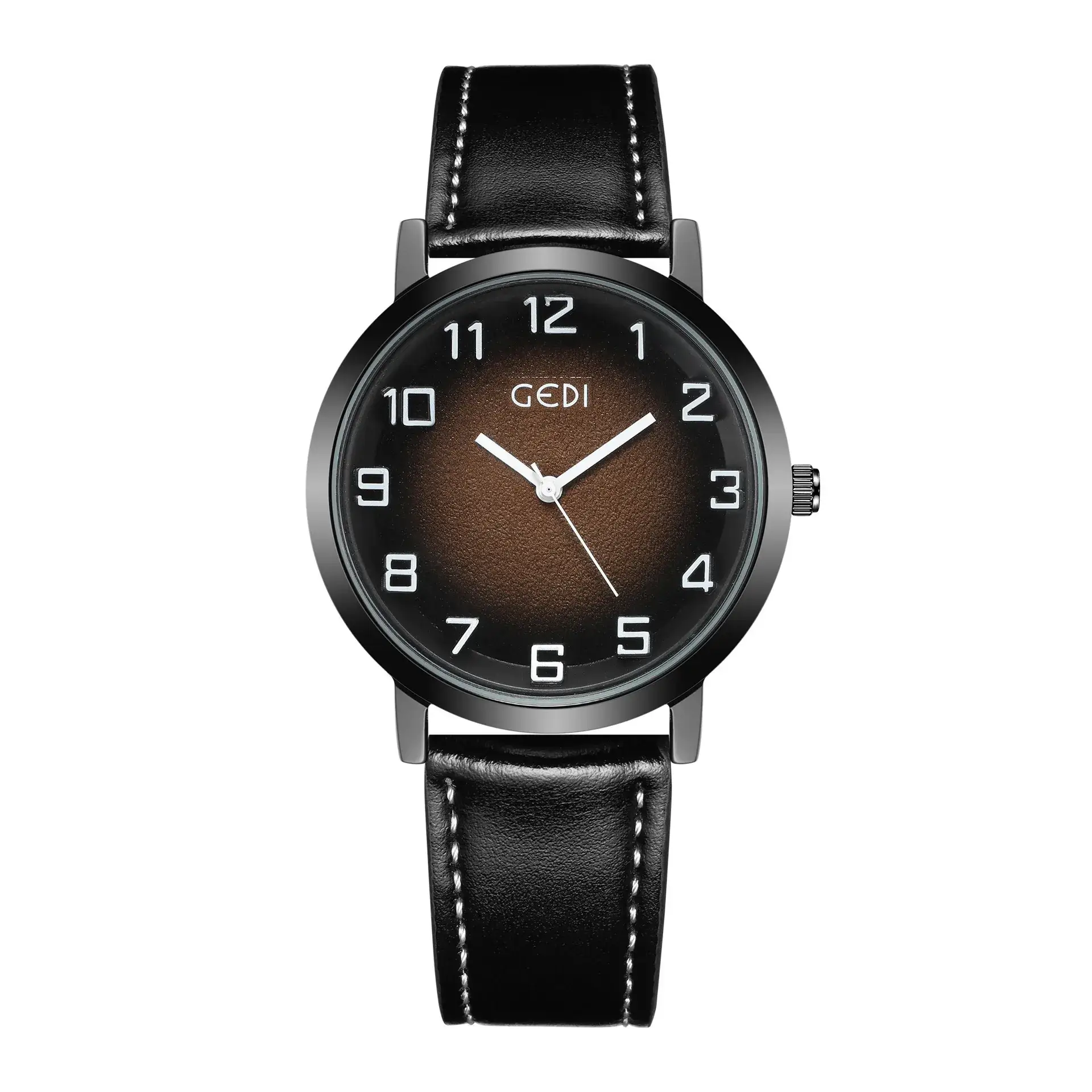 Men's Green Dial Quartz Watch with Leather Strap - Image 3