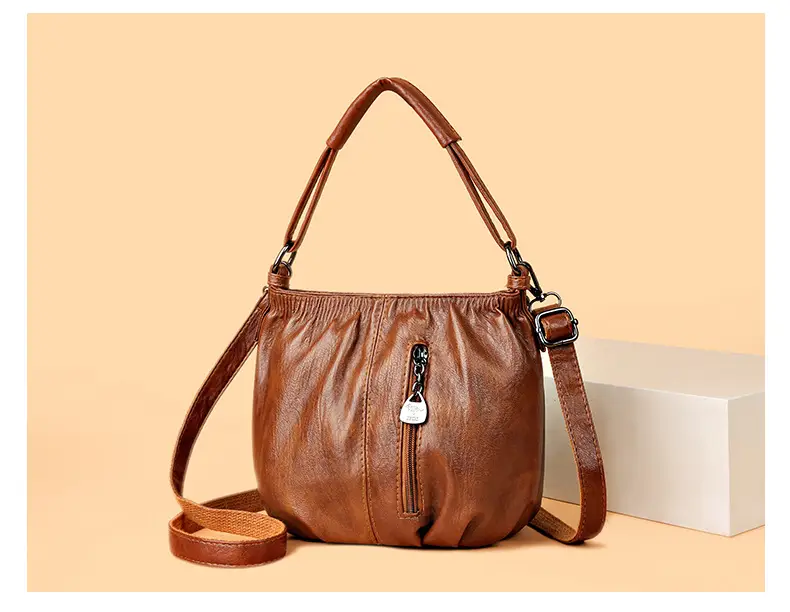 Women's Brown Pleated Shoulder Bag 2023 — feature 5