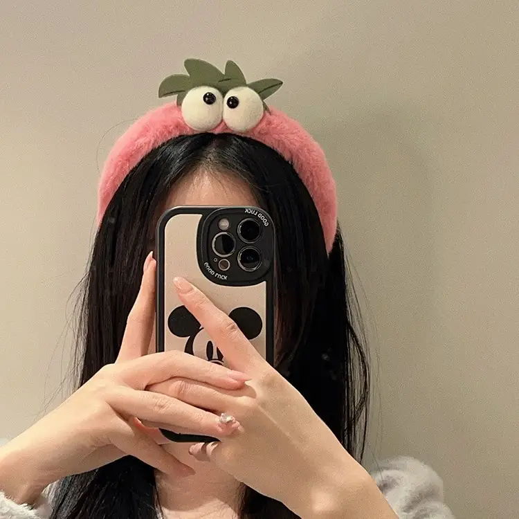 Pink Strawberry Cartoon Eye Headband for Girls