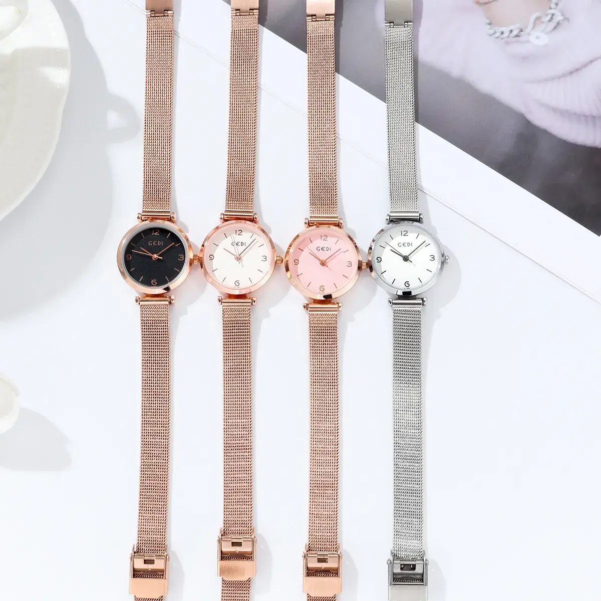 Women's Rose Gold Mesh Watch with Quartz Movement - Image 8