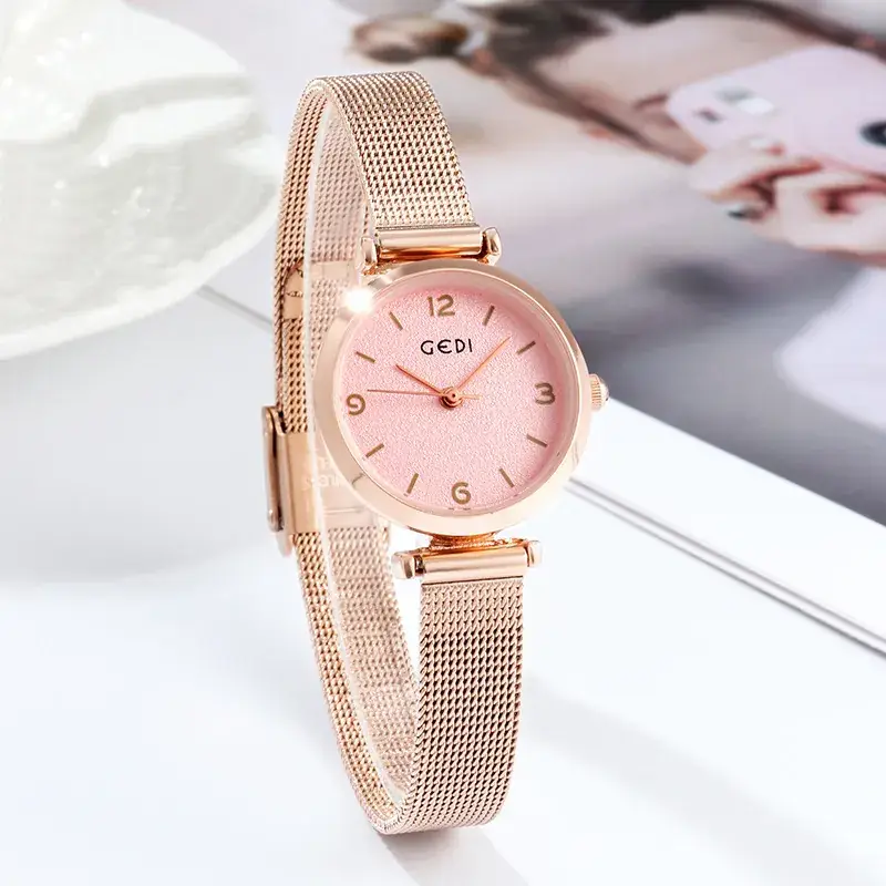 Women's Rose Gold Mesh Watch with Quartz Movement - Image 3