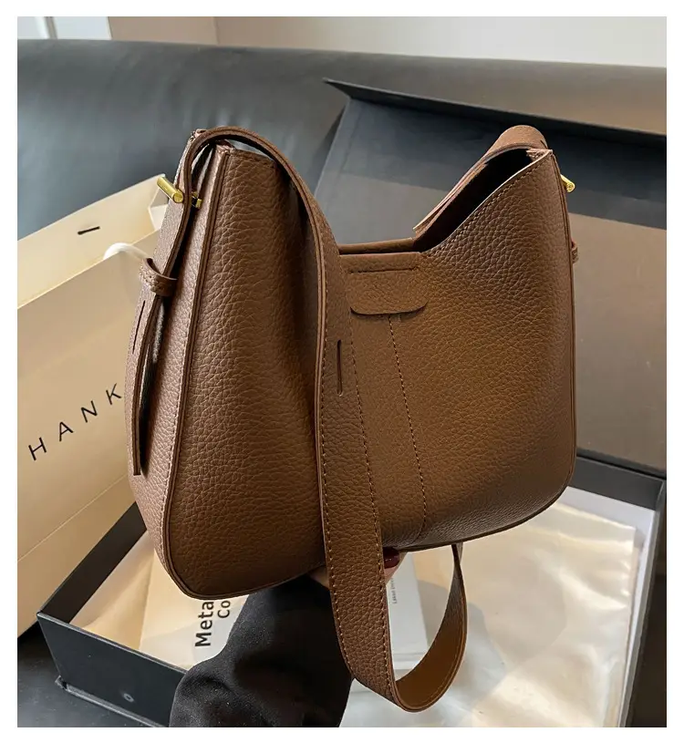 Women's Brown Leather Shoulder Bag with Long Handle — feature 1