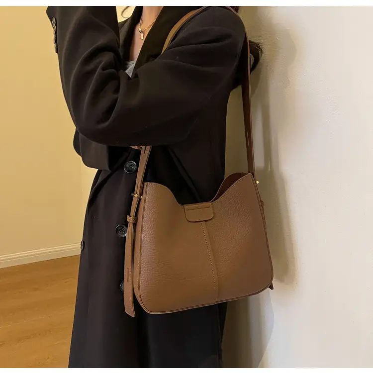 Women's Brown Leather Shoulder Bag with Long Handle — feature 11