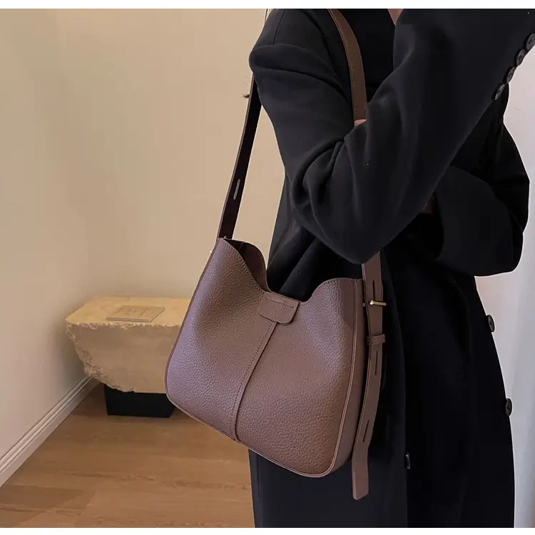 Women's Brown Leather Shoulder Bag with Long Handle — feature 12