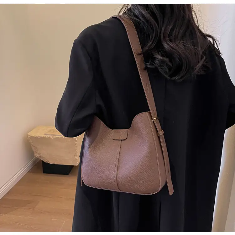 Women's Brown Leather Shoulder Bag with Long Handle — feature 14