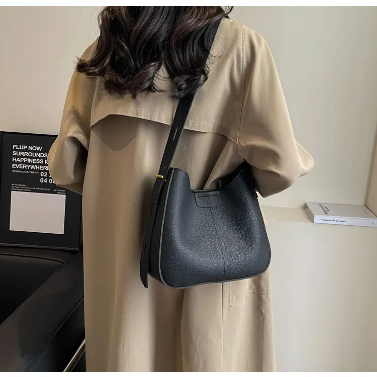 Women's Brown Leather Shoulder Bag with Long Handle — feature 17