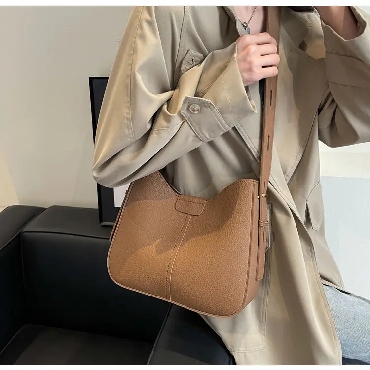 Women's Brown Leather Shoulder Bag with Long Handle — feature 18