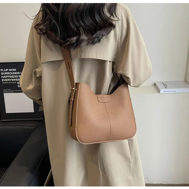 Women's Brown Leather Shoulder Bag with Long Handle — feature 19