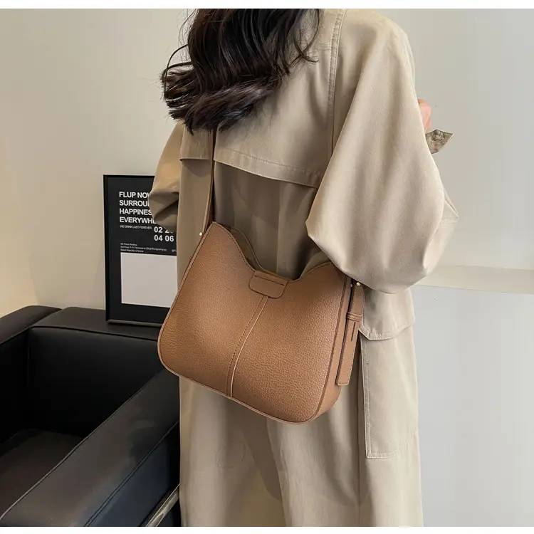 Women's Brown Leather Shoulder Bag with Long Handle — feature 20