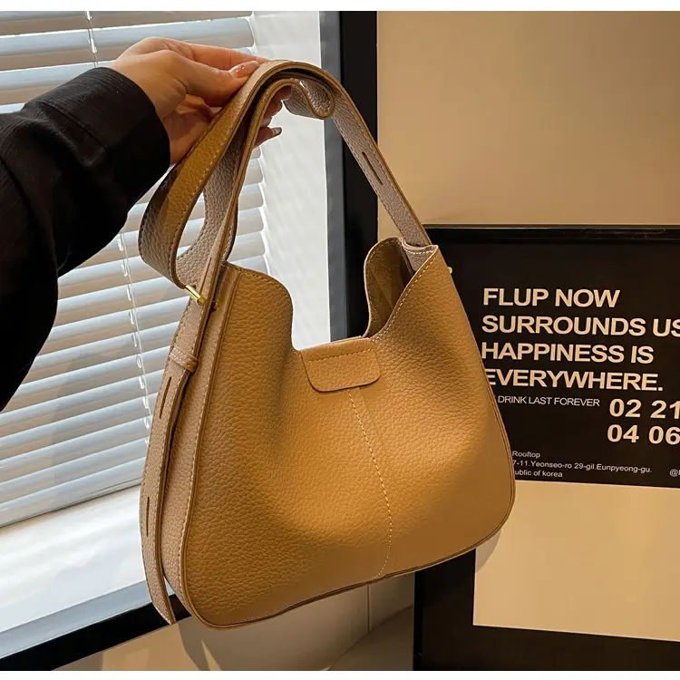 Women's Brown Leather Shoulder Bag with Long Handle — feature 21