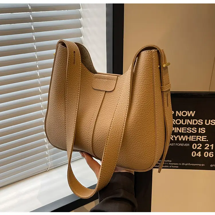 Women's Brown Leather Shoulder Bag with Long Handle — feature 23