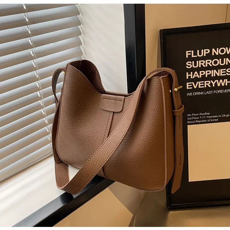 Women's Brown Leather Shoulder Bag with Long Handle — feature 24