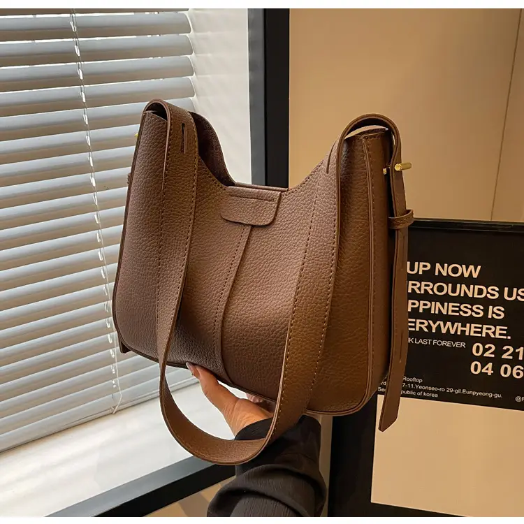 Women's Brown Leather Shoulder Bag with Long Handle — feature 26