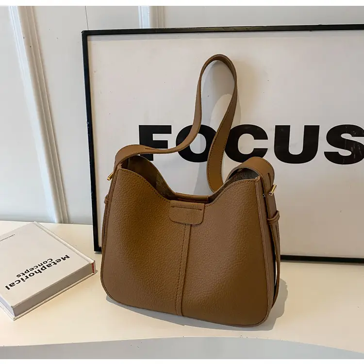 Women's Brown Leather Shoulder Bag with Long Handle — feature 30