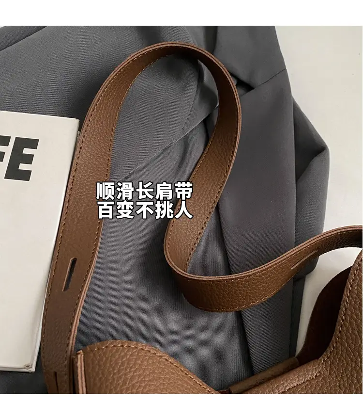 Women's Brown Leather Shoulder Bag with Long Handle — feature 4