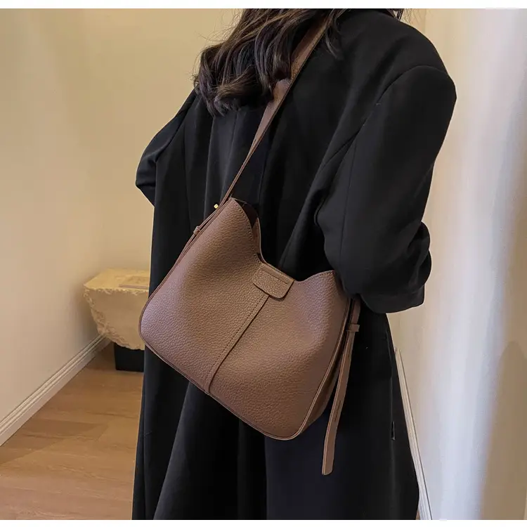 Women's Brown Leather Shoulder Bag with Long Handle — feature 9