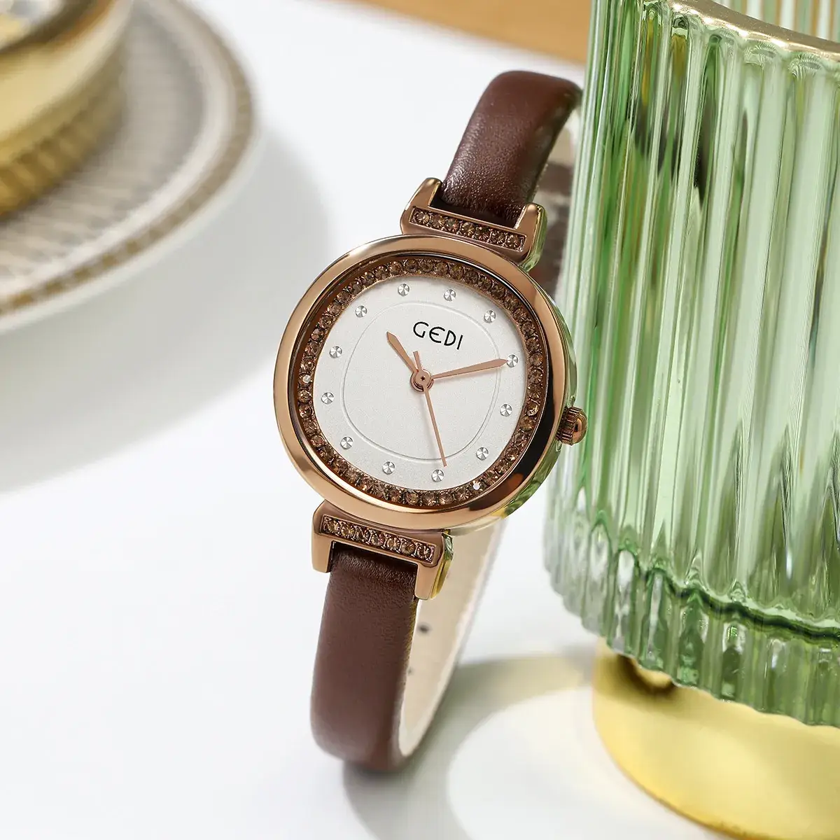 Gedi Niche Women's Quartz Watch with Brown Strap - Image 5