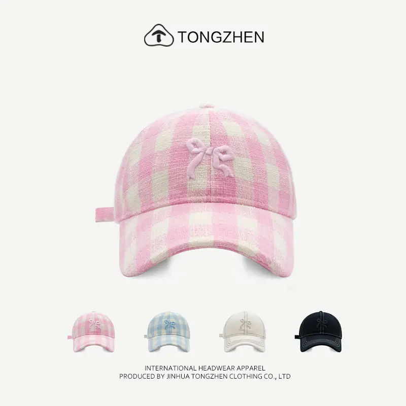Women's Pink Plaid Embroidered Baseball Cap - Image 5