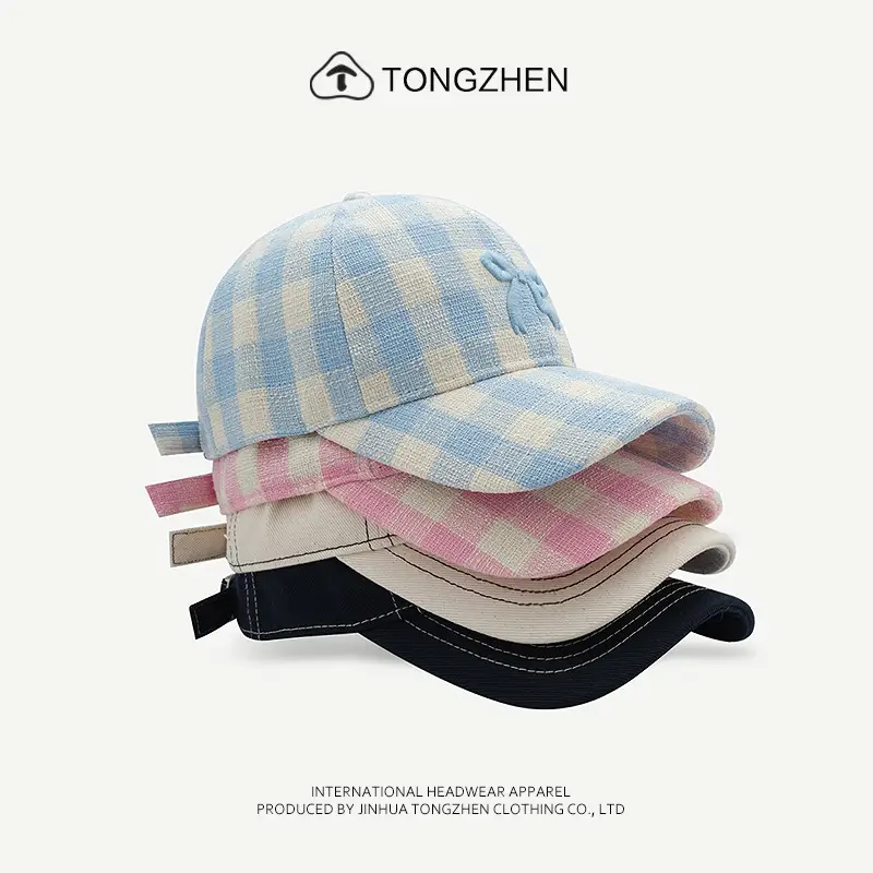 Women's Pink Plaid Embroidered Baseball Cap - Image 6
