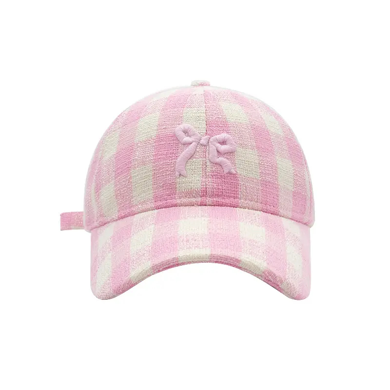 Women's Pink Plaid Embroidered Baseball Cap - Image 9